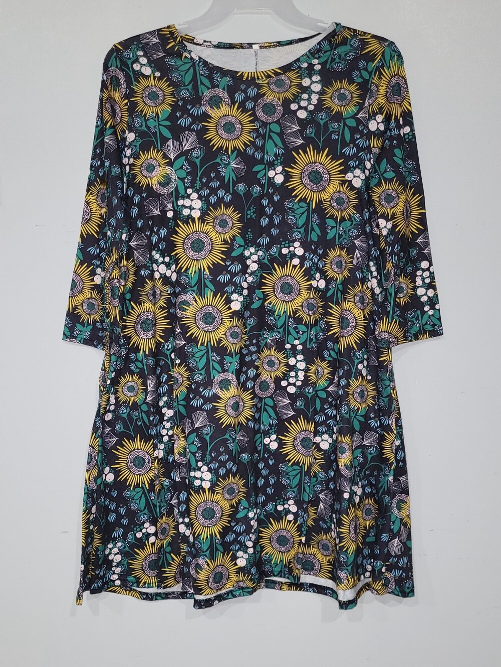 3/4 Sleeves Side Pocket Swing Dress
